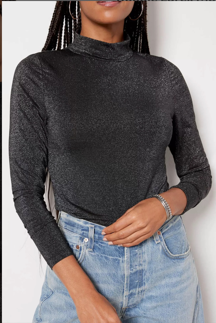 EVEREVE NWT Robbie Lurex Metallic Gray Turtleneck Blouse // S